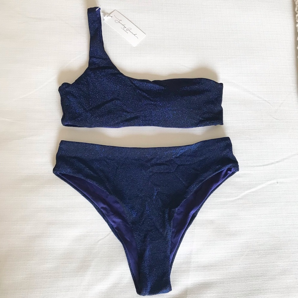 Sunday Brunch LA Swim Metallic One Shoulder Bikini NWT